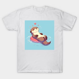 Kawaii Anime Love Otter Bath T-Shirt